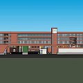 Red Brick Building Exterior With Clock Tower Spacious Entrance And Green Landscaping