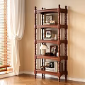 Traditional Wooden Bookshelf In Living Room With Books Photo Frames Lamp And Decorations
