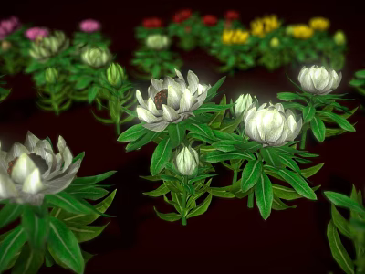 Vibrant Cartoon Scene With Various Colored Flowers White Pink Yellow Red And Green Leaves 3d model