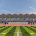 Modern Sports Stadium With Green Football Field Red Running Track And People Activities 3d model