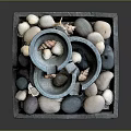 Natural Decorative Water Fountain With Tiered Bowls Square Base And Smooth Pebbles