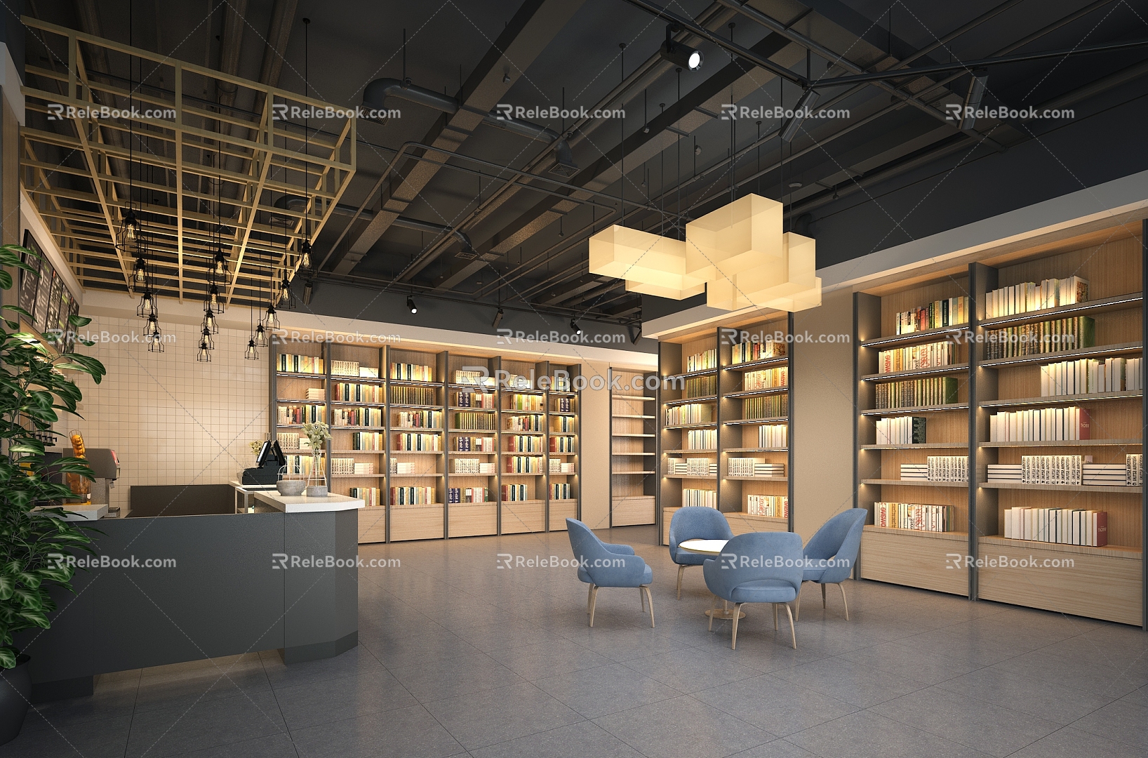 Library log wind reading room warm upscale 3d model