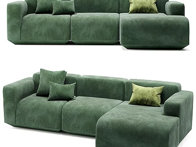 Modern Green Velvet Sectional Sofa With Decorative Pillows And Soft Cushions 3d model