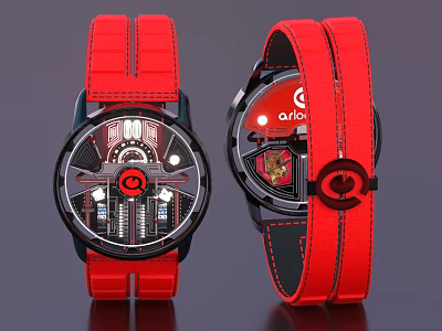 Modern Tech Inspired Watches With Red Straps Black Dials And Logo Design 3d model