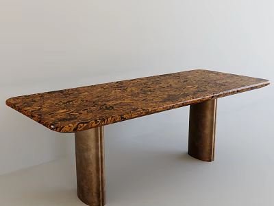 Modern Elegant Dining Table With Unique Patterned Top And Bronze Cylindrical Legs 3d model