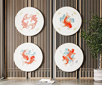 New Chinese Style Round Frame Painting Hanging Picture Combination 3d model