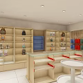 Shopping Mall Store Interior With Blue Wooden Shelves And Stuffed Toys