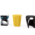 Three Modern Stools In Black Yellow With Unique Contemporary Design Shapes 3d model