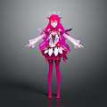 Anime Style Game And Movie Character With Pink Long Hair Crown And Wing Decorated Dress