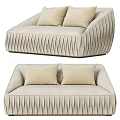 Modern Multi Seater Sofa With Beige Pleated Design And Soft Cushions 3d model