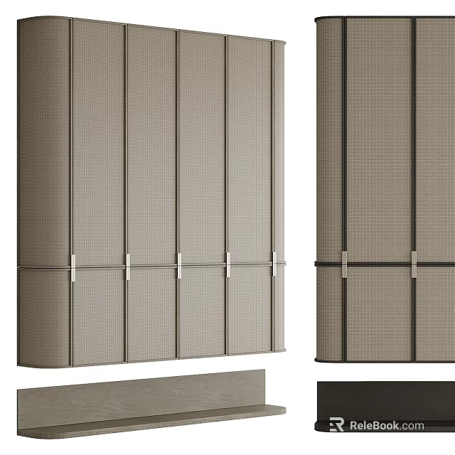Minimalist Modern Wardrobe Design With Textured Sliding Doors And Metal Accents 3d model 
