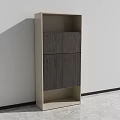 Modern File Cabinet Design With Beige Frame Dark Wood Grain And Open Shelves