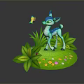 3D Cartoon Fawn Standing On Green Grass With Butterfly And Colorful Flowers