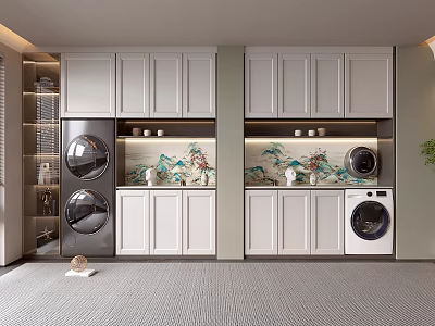 Modern Laundry Room Design With Cabinets Washing Machines And Storage Solutions 3d model