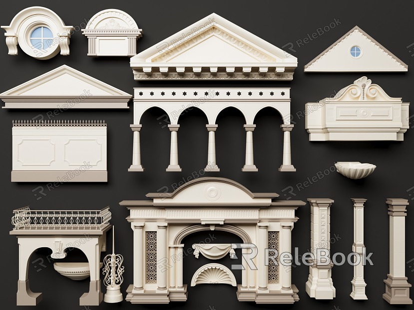 European-style building components European-style porch European-style pillar European-style door and window European-style railing European-style handrail model