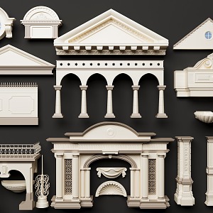 European-style building components European-style porch European-style pillar European-style door and window European-style railing European-style handrail 3d model