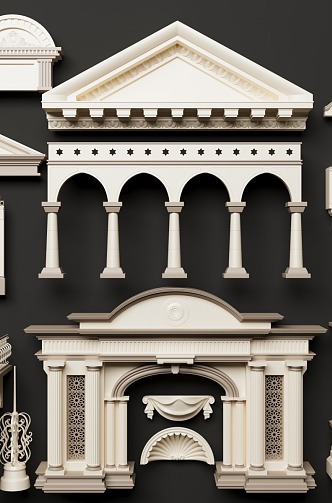 European-style building components European-style porch European-style pillar European-style door and window European-style railing European-style handrail 3d model