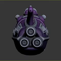 Cartoon Style Purple Shark Like Vehicle With Binoculars Cannons And Glowing Green Windows
