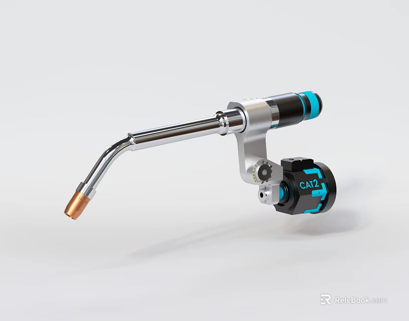Industrial OXY Welding Torch with Silver Metal Rod Blue Black Components and Copper Nozzle 3d model 