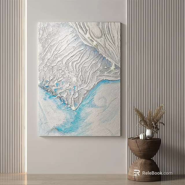 Modern Abstract Painting With Textured White Gray Blue Fluid Patterns For Wall Decor 3d model 