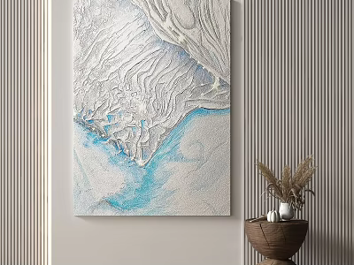 Modern Abstract Painting With Textured White Gray Blue Fluid Patterns For Wall Decor 3d model