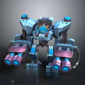 Sci-Fi Mech Robot Character For Game Movie With Blue Gray Armor And Pink Arm Cannons