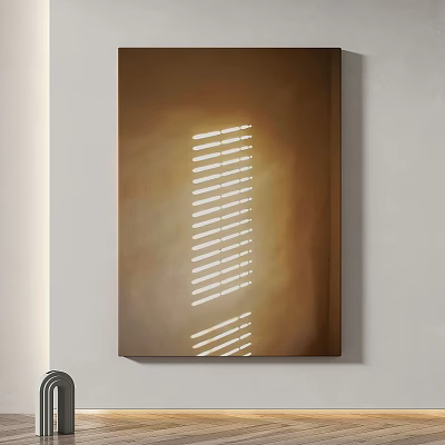 Abstract Painting With Warm Tone And Striped Blinds Light Shadow On Wall 3d model