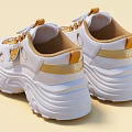 Trendy White Lace Up Platform Sneakers With Cute Bear Designs And Yellow Accents