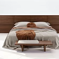 Double Bed with Wooden Headboard White and Brown Bedding Modern Minimalist Design