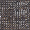 Assorted Metal Mechanical Parts Arranged In Grid With Various Shapes And Sizes