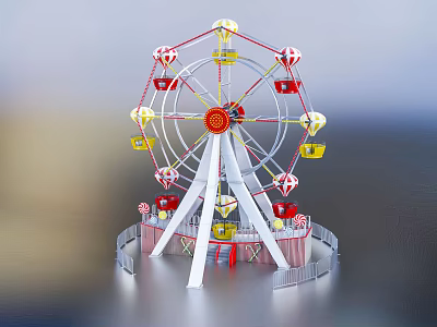Colorful Amusement Park Ferris Wheel With Red Yellow Cabins And Steel Frame Outdoor Fun Rides 3d model