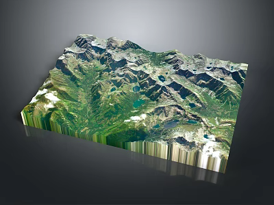 3D Landscape Design Model With Mountains Green Vegetation And Lakes 3d model