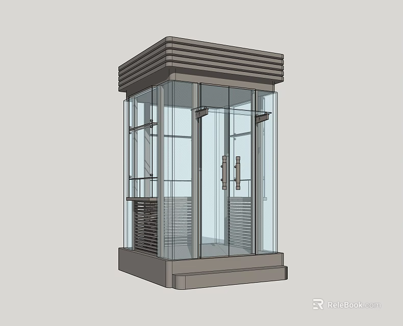Small Glass Building With Metal Frame Layered Roof And Modern Base Design 3d model 
