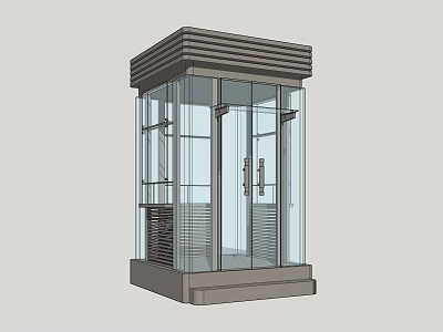Small Glass Building With Metal Frame Layered Roof And Modern Base Design 3d model