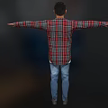 A Man in Plaid Shirt White T-Shirt and Blue Jeans with Arms Outstretched