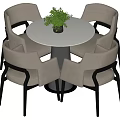 Modern Round White Dining Table Set With Four Light Gray Chairs And Black Legs