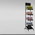 Black Standing Display Rack with Multi colored Product Boxes on Shelves 3d model
