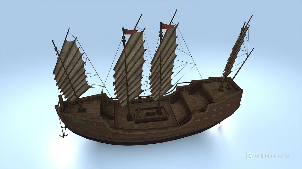 Traditional Wooden Sailing Ship With Multiple Sails And Classic Hull Structure Design 3d model 