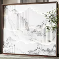 Elegant Marble Partition With Mountain Pattern Wooden Frame Lighting And Potted Plant 3d model