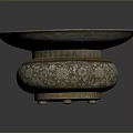 Intricate Bowl Shaped Sculpture Carving With Gold And White Patterns And Circular Base