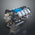 High Performance Car Engine With Blue Component Black Pipes And Silver Metal Parts