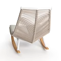 Comfortable Leisure Rocking Chair With Woven Backrest Light Gray Cushion And Wooden Rocking Legs