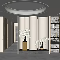 Modern Elegant Foyer Hallway Design With Marble Floor Vases White Flowers Cabinets Lighting