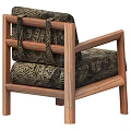 Stylish Wooden Accent Chair With Black And Gold Patterned Upholstery And Solid Wood Armrests