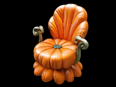 Orange Pumpkin Shaped Single Chair With Petal Texture Curved Armrests And Blue Gem Center 3d model
