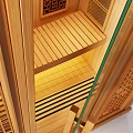 Traditional Wooden Sauna Room Interior Design With Carved Doors And Heated Bench