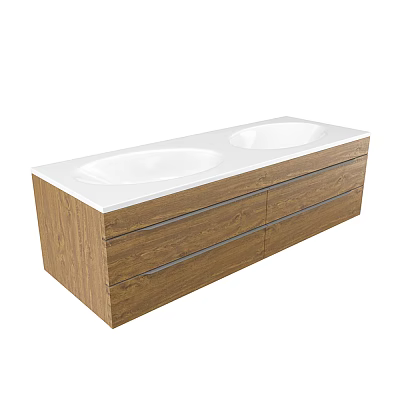 Modern Double Basin Bathroom Vanity With Wooden Cabinet And Storage Drawers 3d model