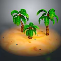 Modern Sandy Landscape With Three Green Palm Trees And Scattered Blue Dots
