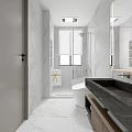 Modern Bathroom Interior With Marble Walls Shower Area Toilet And Vanity Mirror