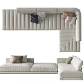 Modern Light Colored Sectional Sofa with Decorative Throw Pillows and Upholstered Design 3d model
